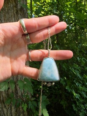 Larimar Pendant Necklace - Turquoise Blue Silver Setting